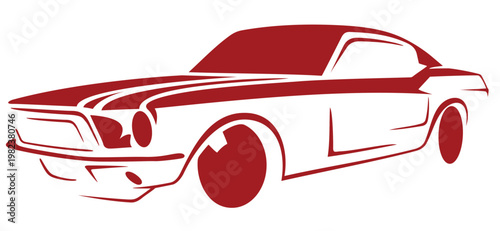 Red Muscle Car Silhouette Vector Illustration: Stylized Vintage Sports Coupe Graphic for Automotive Logos, Racing, and Classic Car Design