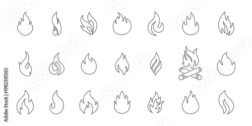 Fire icons line set, flames. Flame of various shapes. Bonfire vector 