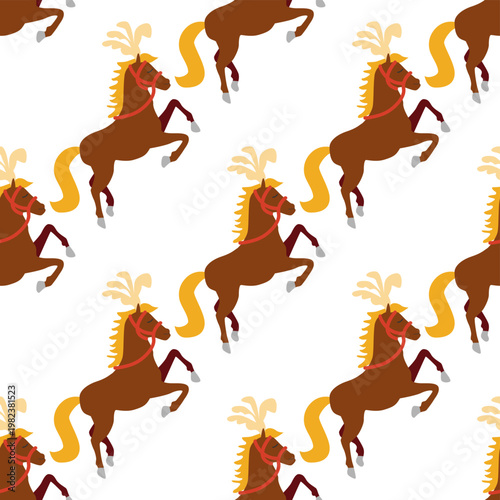 Seamless pattern with CIRCUS theme. Circus characters horse. Cartoon flat style