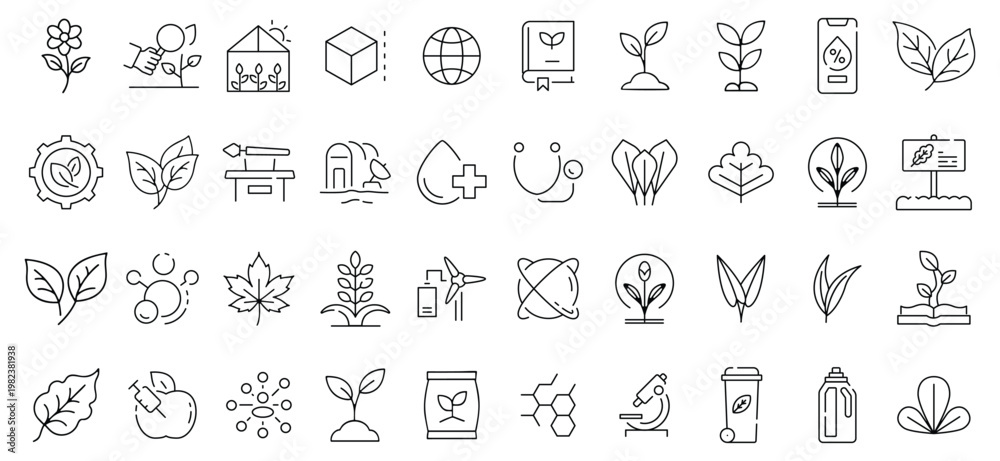 Εκτύπωση καμβά Botany and Plant Science Line Icons Collection, Nature Biology Agriculture and E