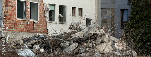 Broken rubble and concrete wall textured background