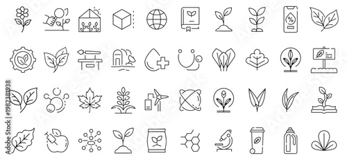 Photos Botany and Plant Science Line Icons Collection, Nature Biology Agriculture and E