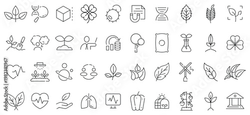Photos Botany Science and Plant Growth Line Icons Set, Nature Biology Agriculture and L