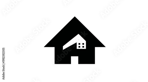Modern black house icon with nested white home shape, ideal for real estate, property, and housing development concepts.