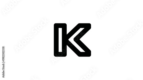 Bold uppercase letter K with a thick black outline and white fill on a clean white background. Modern alphabet typography element.