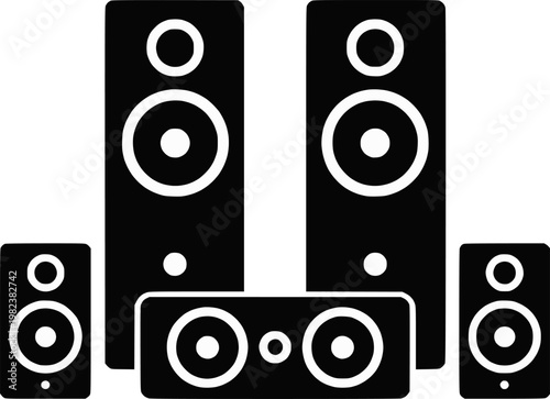 Speaker and sound system multiple types silhouette vector illustration set