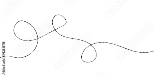 Hand drawn curve dotted line, Spiral dotted line hand drawn, Dotted lines path on white background. Travel dotted line trip dashed trace destination track plan and silhouette travelling symbol in eps.
