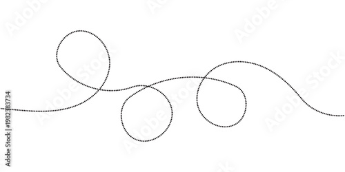 Hand drawn curve dotted line, Spiral dotted line hand drawn, Dotted lines path on white background. Travel dotted line trip dashed trace destination track plan and silhouette travelling symbol in eps.
