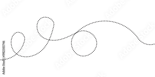 Hand drawn curve dotted line, Spiral dotted line hand drawn, Dotted lines path on white background. Travel dotted line trip dashed trace destination track plan and silhouette travelling symbol in eps.