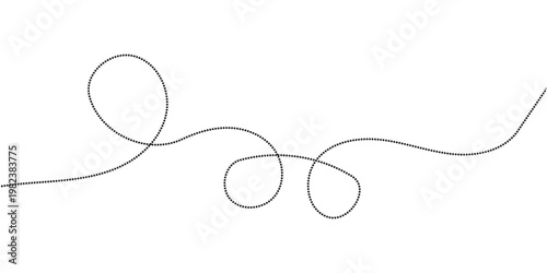 Hand drawn curve dotted line, Spiral dotted line hand drawn, Dotted lines path on white background. Travel dotted line trip dashed trace destination track plan and silhouette travelling symbol in eps.