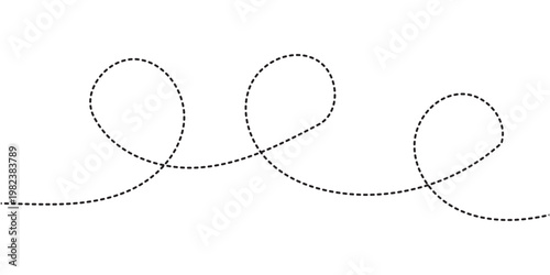 Hand drawn curve dotted line, Spiral dotted line hand drawn, Dotted lines path on white background. Travel dotted line trip dashed trace destination track plan and silhouette travelling symbol in eps.