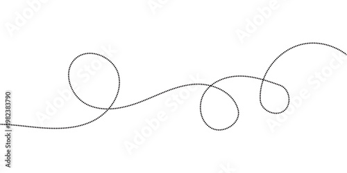 Hand drawn curve dotted line, Spiral dotted line hand drawn, Dotted lines path on white background. Travel dotted line trip dashed trace destination track plan and silhouette travelling symbol in eps.