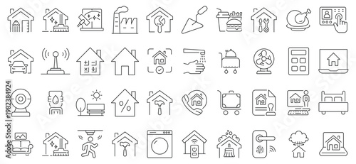 Smart Home and Household Line Icons Set, Security Automation Real Estate and Daily Living Outline Vector Collection Editable Stroke