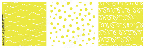 A seamless set of simple abstract patterns with lines, curls, and waves. Vector graphics. Simple print.