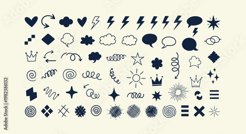 Collection of Hand Drawn Minimalist Doodles Arrows Stars Hearts Speech Bubbles and Abstract Shapes