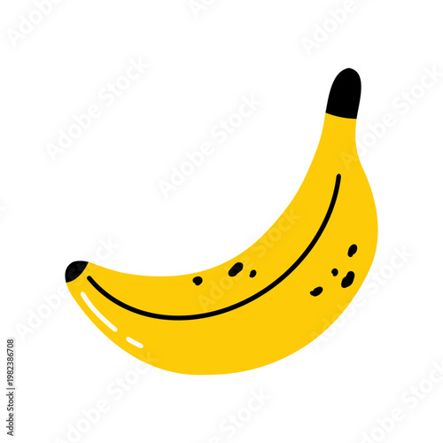 Abstract banana icon. Tropical banana fruit with peel, raw ripe yellow organic plant, sweet healthy natural vegetarian food cartoon style. Vector flat  illustration