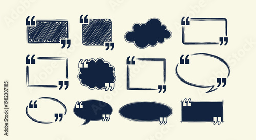 Hand drawn brush quote frames and speech bubbles collection for dialogue and testimonial design.