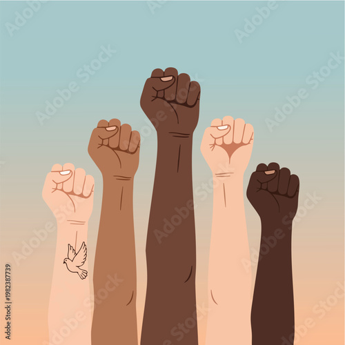 Diverse Hands Raised in Unity and Empowerment Illustration