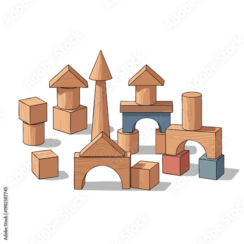 Stacked Wooden Blocks and Architectural Toys for Creative Play and Learning