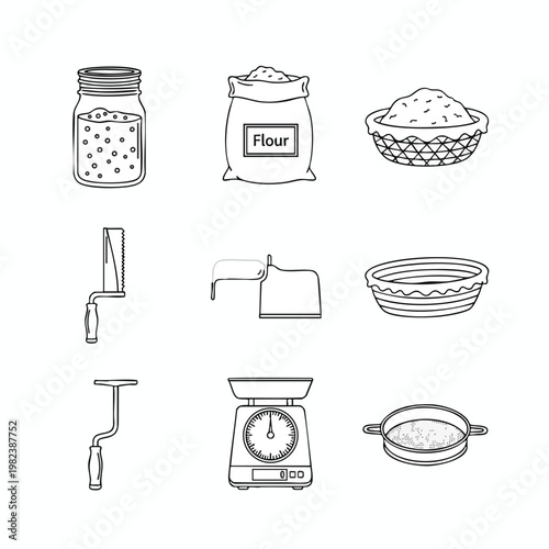 Baking Ingredients and Kitchen Tools for Cooking and Baking Preparation