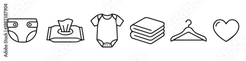 Minimalist Baby Essentials Line Icons Set.
