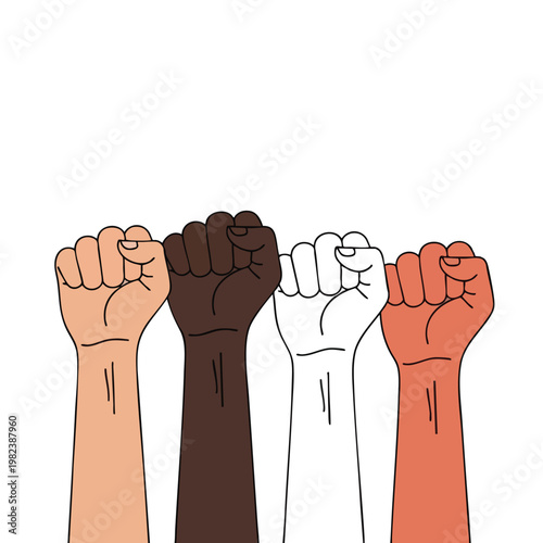 Diverse Fists Raised in Unity for Social Justice and Equality