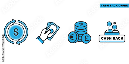 Cash Back Offer Icons with Money and Finance Symbols.