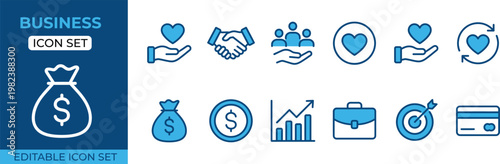 Business and finance icons set a visual representation of economic concepts