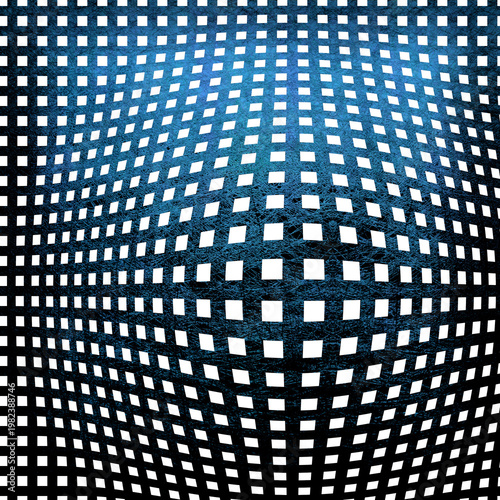 膨らんだ青の格子模様　AI生成素材