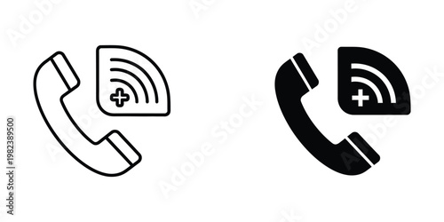 Telephone icons with and without wireless signal indicators