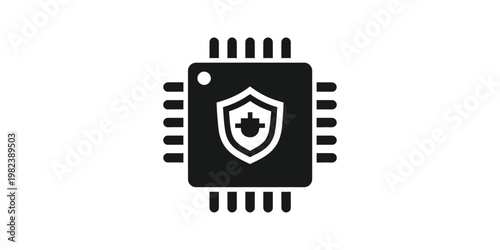 Secure microchip icon depicting cybersecurity and protection for electronic devices