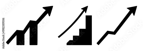 Interest rate percentage arrow set with simple solid black icon on white background featuring financial, economic, graphic symbols with arrow and percentage sign