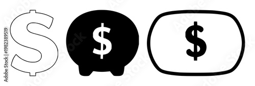 Icon set with solid black tax-free savings symbol featuring tax free, savings, finance options with dollar sign and shield graphic