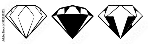 Wealth management set with a solid black icon featuring a stylized diamond, financial services, investment planning with personal finance and strategy development