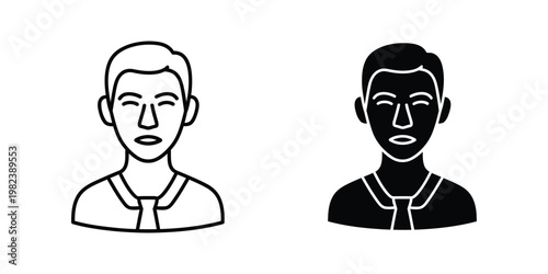 Contrast between light and dark silhouettes of a person wearing a collared shirt.