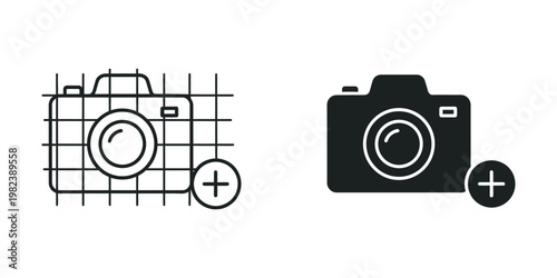 Comparison of traditional and modern camera icons with plus symbols