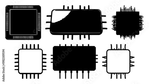 Green technology microchip set with solid black icon design featuring energy efficiency, sustainability, eco-friendly with innovation and electronics
