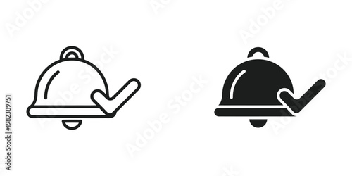 Two contrasting styles of a bell icon with a handle, one outlined and one filled in black