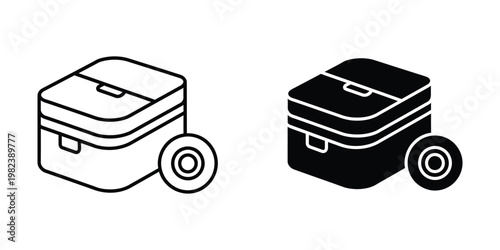 Comparison of a light-colored and dark-colored wheeled suitcase with latches
