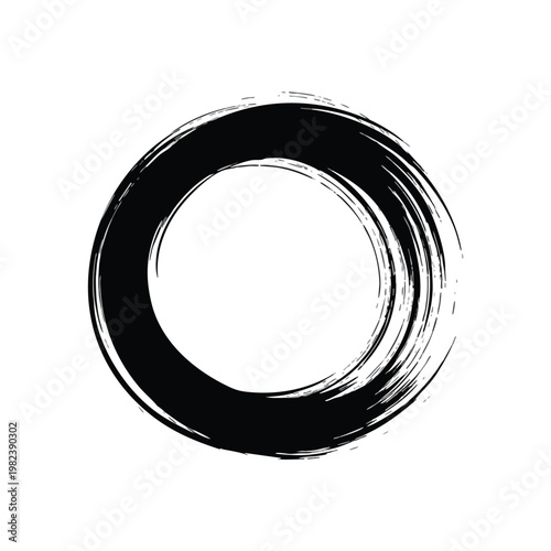 Minimalist Black and White Circular Brush Stroke Artwork for Modern Design