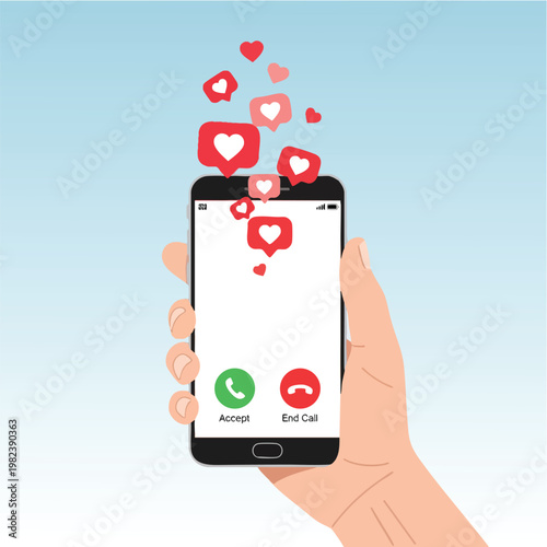 Close Up of Hand Holding Smartphone with Love and Heart Icons on Screen