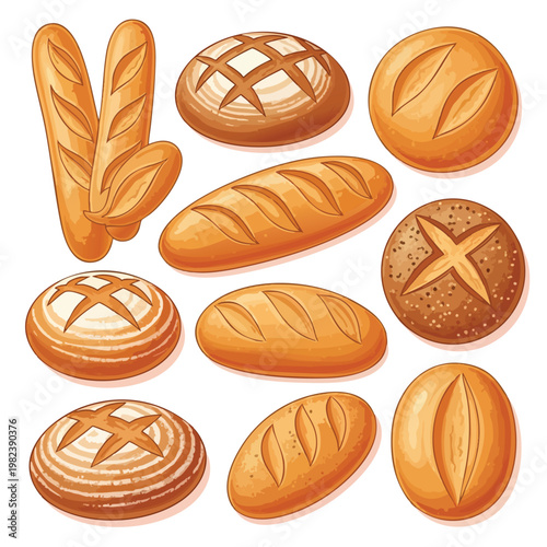 Variety of Fresh Baked Bread and Pastries for Breakfast or Bakery Shop