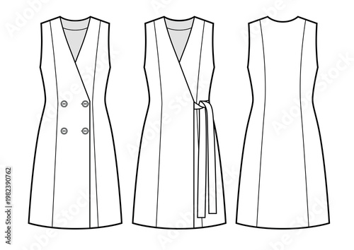 Set of warp dresses with buttons and belt