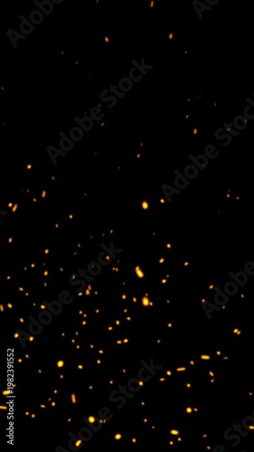 Flying sparks and embers from a fire, Abstract glowing particles of burning fire and smoke on black background, Firestorm texture, shot of flying fire sparks in the air, Background of ashes and fire,