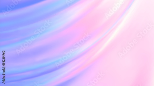 Hologram liquid wave gradient background. Foil paper iridescent effect. Blue pink fluid surface. Holographic pearl pattern. Y2k glitter bg. Rainbow, aurora, nacre texture. Abstract background