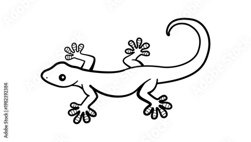 Gecko lizard minimalist black line vector icon on a white background. Hand-drawn reptile illustration featuring clean outlines and a simple artistic style, ideal for scalable graphic designs.