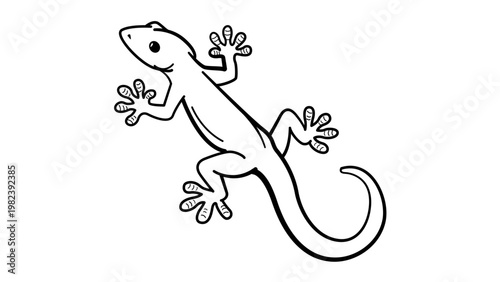 Minimalist black line vector icon of a gecko lizard on a white background. Hand-drawn outline illustration of a reptile, perfect for nature, wildlife, and animal-themed graphic design projects.