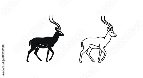 antelope icons, black and white line art, deer silhouettes, wildlife vector graphics