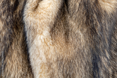 Fotografia Genuine animal fur texture background, full frame closeup thick brown beige natu