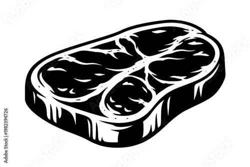 High Contrast Silhouette of a Raw Beef Steak Cut in Abstract Stencil Style for Culinary Design, Butcher Shop Signage, and Barbecue Menu Graphics, Isolated Vector Illustration on White Background